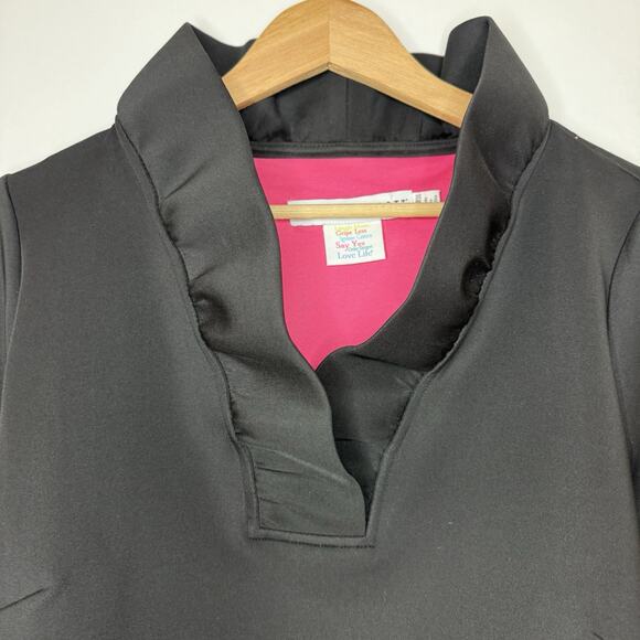 GRETCHEN SCOTT Jersey Ruffneck 3/4 Sleeve Top Black Ruffle Soft Stretch XXL/16 - Picture 3 of 12